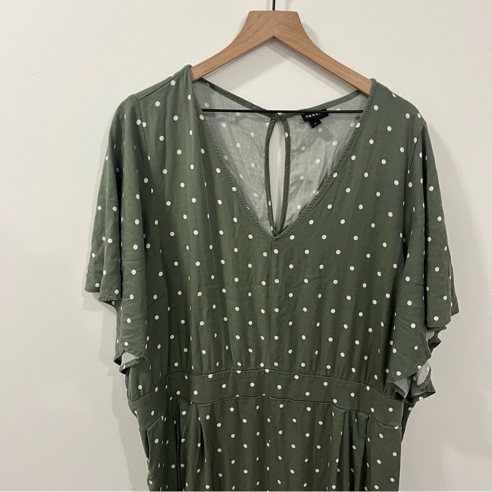 Torrid Stretch Challis Flutter Sleeve Jumpsuit 5X Honey Dots Olivine - Picture 7 of 16